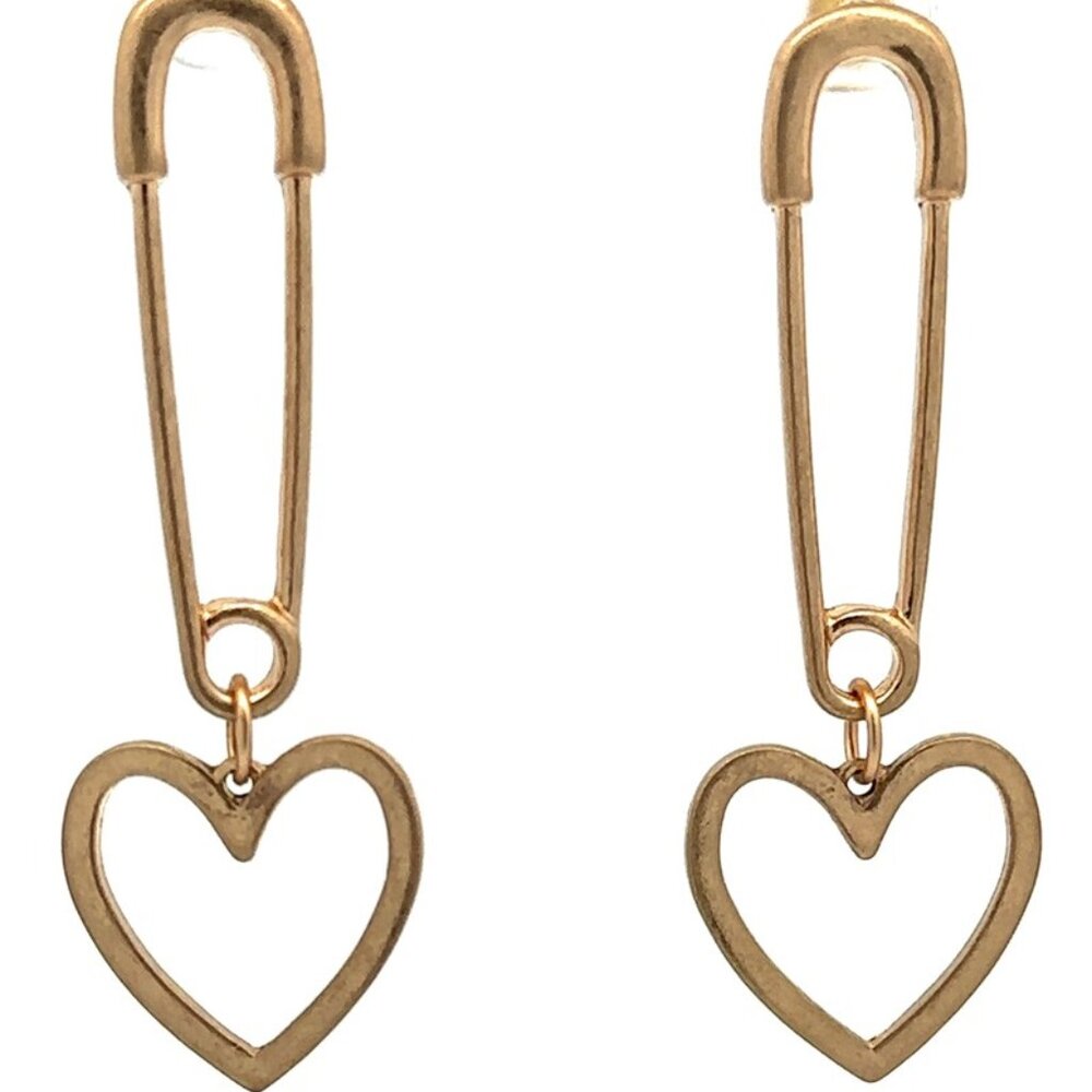 NWT Brushed Metal Safety Pin Drop Earrings